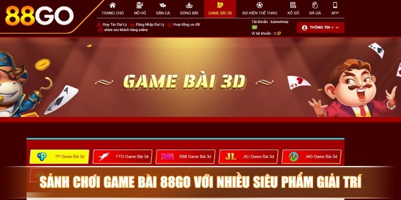 Sảnh chơi game bài 88Go với nhiều siêu phẩm giải trí